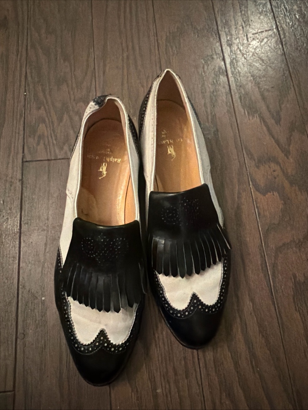 VTG Ralph Lauren Leather 80s Women 7,5 black &white - Picture 4 of 6